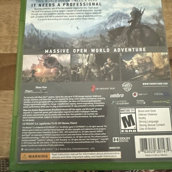 The witcher WIld Hunt Video Game: Xbox One (Complete, Disc, Case, Manual) - Picture 2 of 4